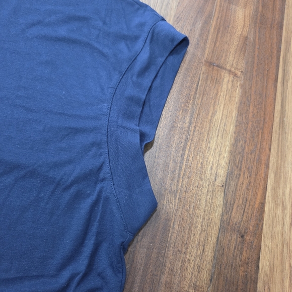 Eileen Fisher Mock Neck Cap Sleeve Navy Blue Women's Top Longer Length Size Med. - Picture 6 of 8